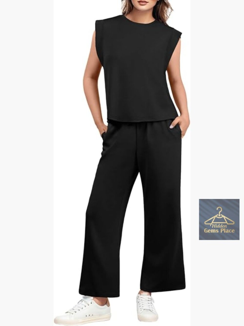 Two Piece Set with Cap Sleeve Top and Wide Leg Pants with Pockets